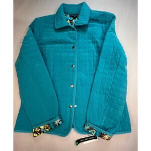 Briggs New York Quilted Jacket Teal Floral Lined Snap Front NWT Size 12